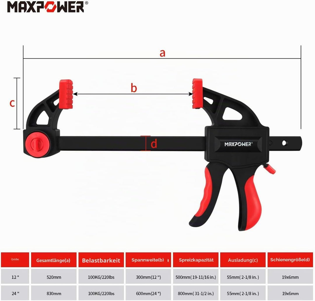 MAXPOWER 4 Stück Schnellspannzwinge 600mm Setstark und Robust Einhandzwinge 600mm set für die Holzbe