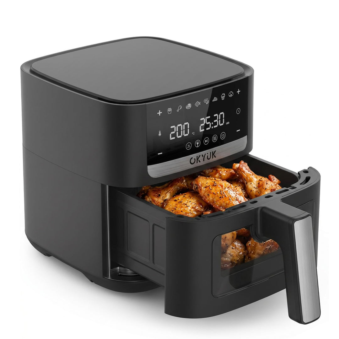 OKYUK Heissluftfritteuse 6L Airfryer mit Sichtfenster - 1200W Friteuse ohne Öl mit Heissluftfriteuse