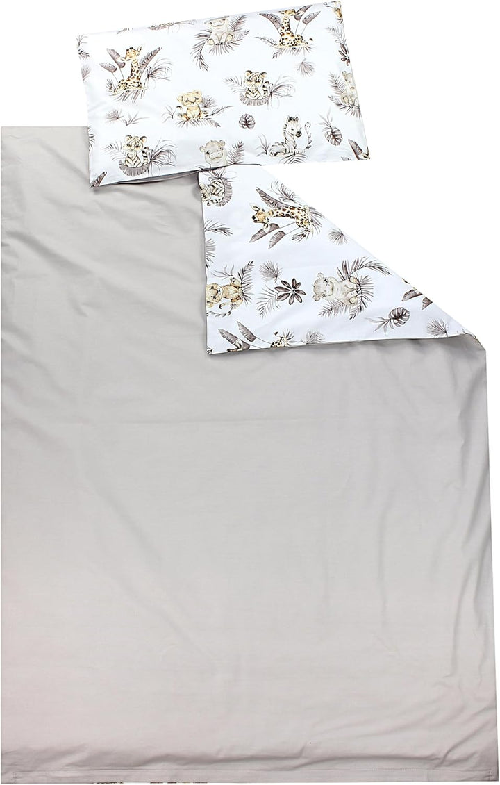 TupTam Kinder Bettwäsche Gemustert 2-Teilig Wendebettwäsche, Farbe: Beige Löwe Blätter/Beige, Grösse