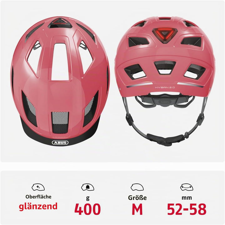 ABUS Stadthelm Hyban 2.0 - Fahrradhelm mit Rücklicht, ABS-Hartschale, guter Passform - für Damen und