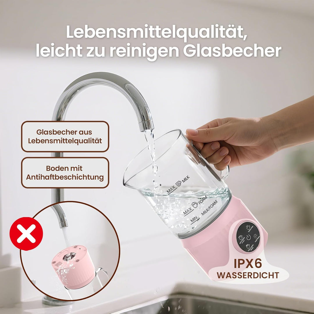 Milchaufschäumer Elektrisch 4 in 1, Automatischer Milchwärmer Milchschäumer für heiss und kalt, Glas
