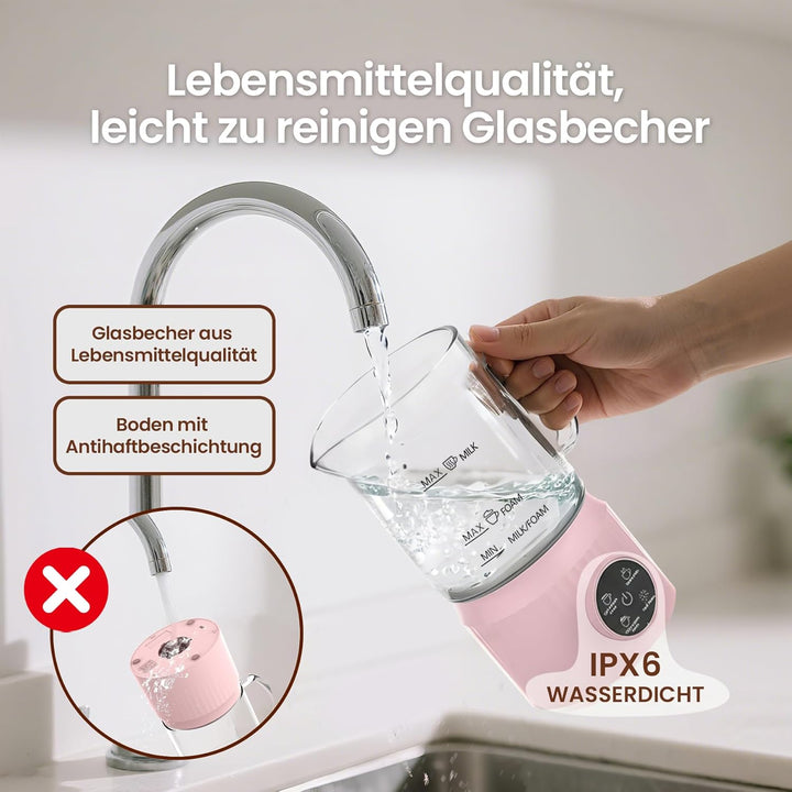 Milchaufschäumer Elektrisch 4 in 1, Automatischer Milchwärmer Milchschäumer für heiss und kalt, Glas