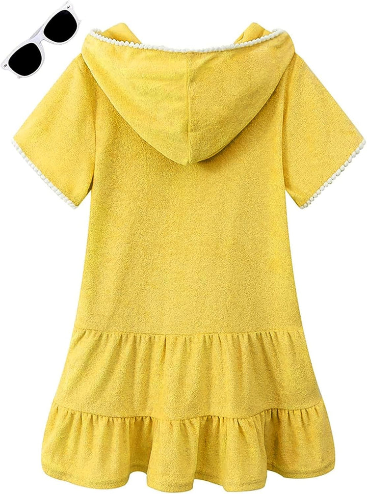 Mädchen Kurzarm Frottee Badeponcho mit Seitentaschen Lila Reissverschluss Surf Poncho, Kapuzen-Badem