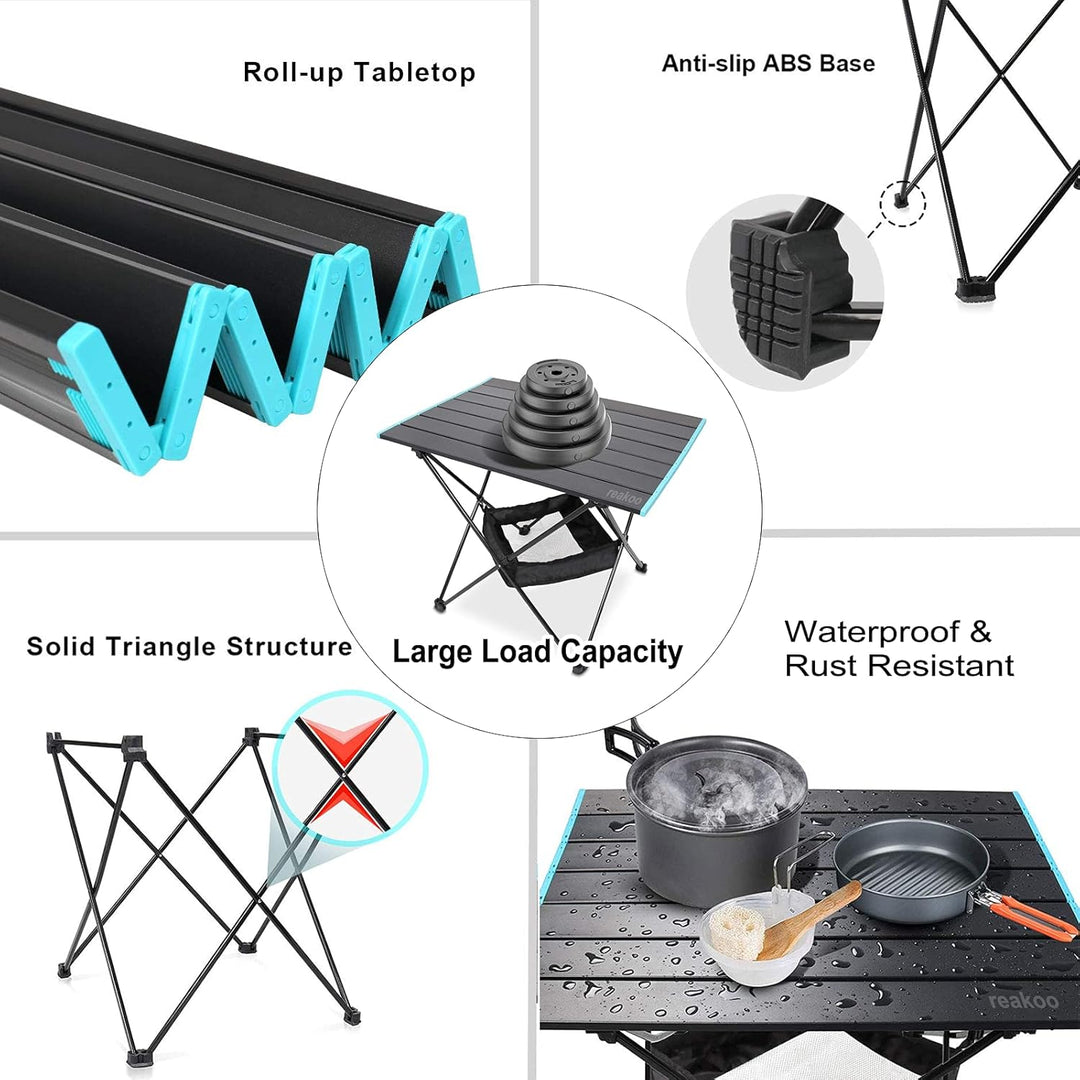 reakoo Campingtisch Klappbar mit Aluminium-Tischplatte, Ultraleicht, kompakt, Camping Tisch Faltbar