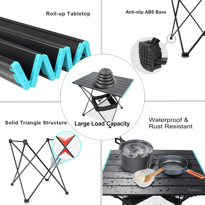 reakoo Campingtisch Klappbar mit Aluminium-Tischplatte, Ultraleicht, kompakt, Camping Tisch Faltbar