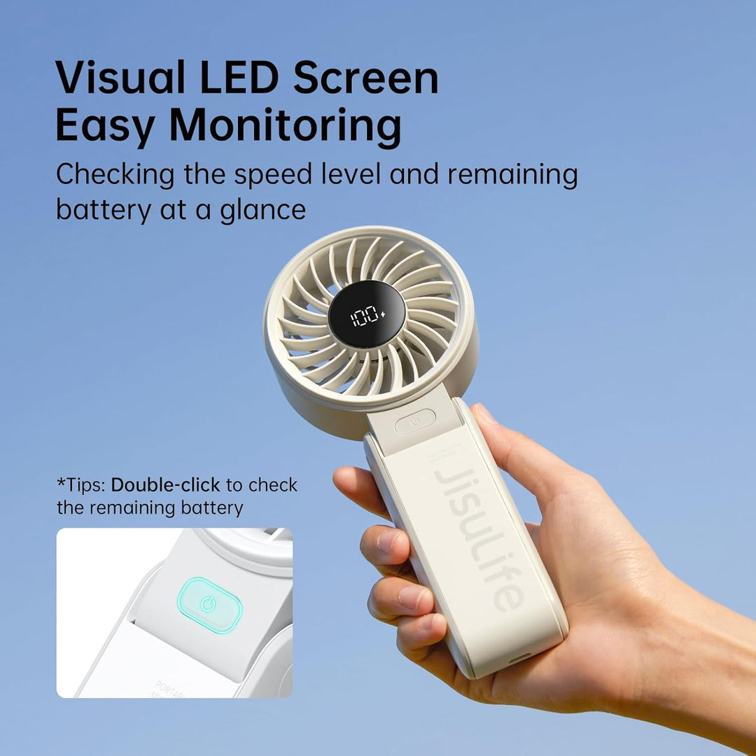 JISULIFE Handventilator Life7, Leistungsstarker tragbarer Ventilator mit LED Anzeige, 19.5 Stunden m