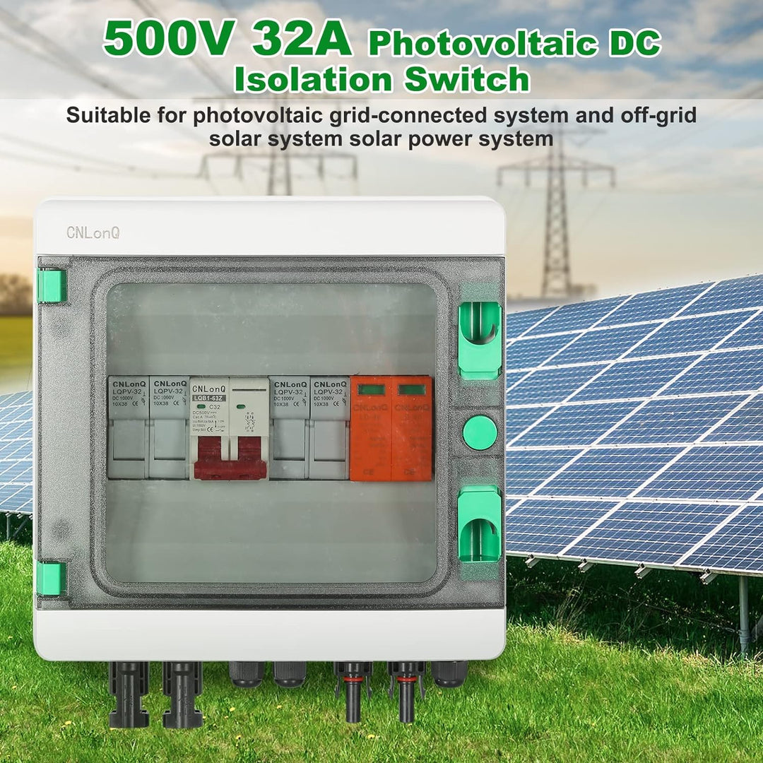 DEWIN 2 Saiten Solar PV Combiner Box, 2 String 500V 32A Solar PV Anschlusskasten Box 2 in 1 aus Wass