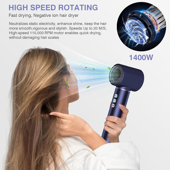 Air Styler, 110,000 RPM High-Speed Ionen Haartrockner mit Föhn, Warmluftbürste Haarstyler, 20m/s Luf