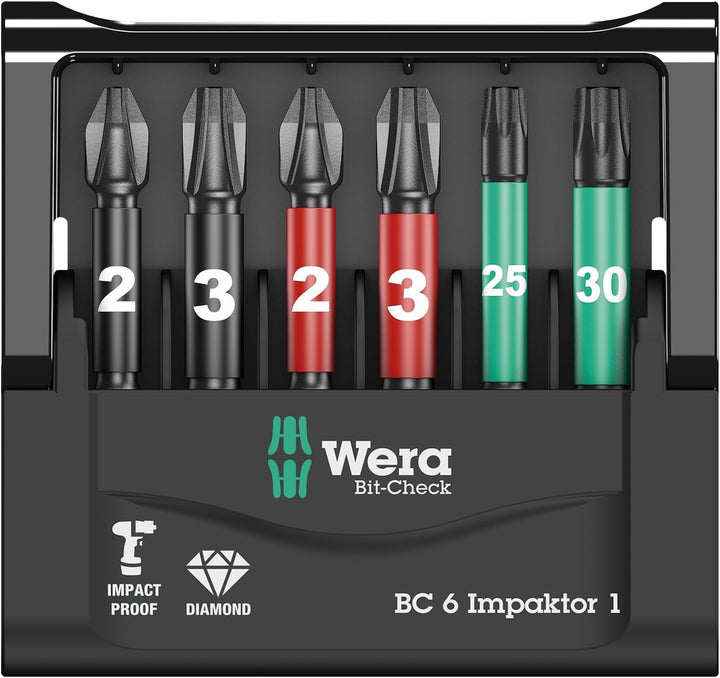 Wera Bit-Sortiment, Bit-Check 6 Impaktor 1, 6-teilig, 05057695001 Bit-Check 6 Impaktor 1 Single, Bit