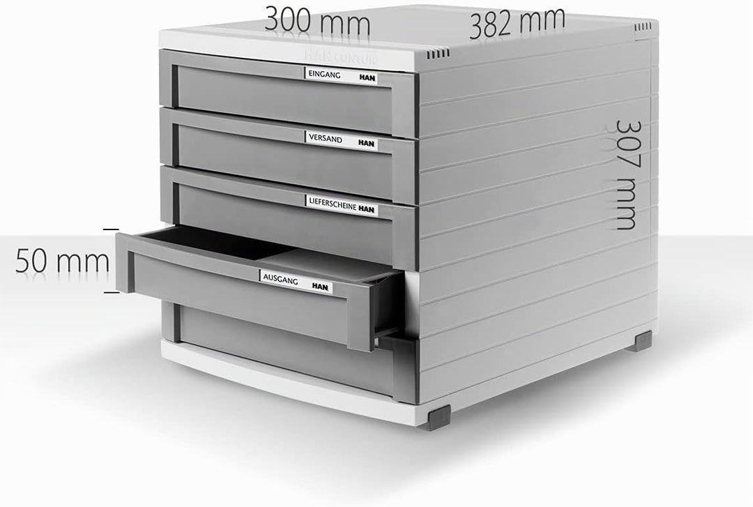 HAN Schubladenbox CONTUR mit 5 hohen geschlossenen Schubladen bis Format B4, inkl. Auszugsperre, ink