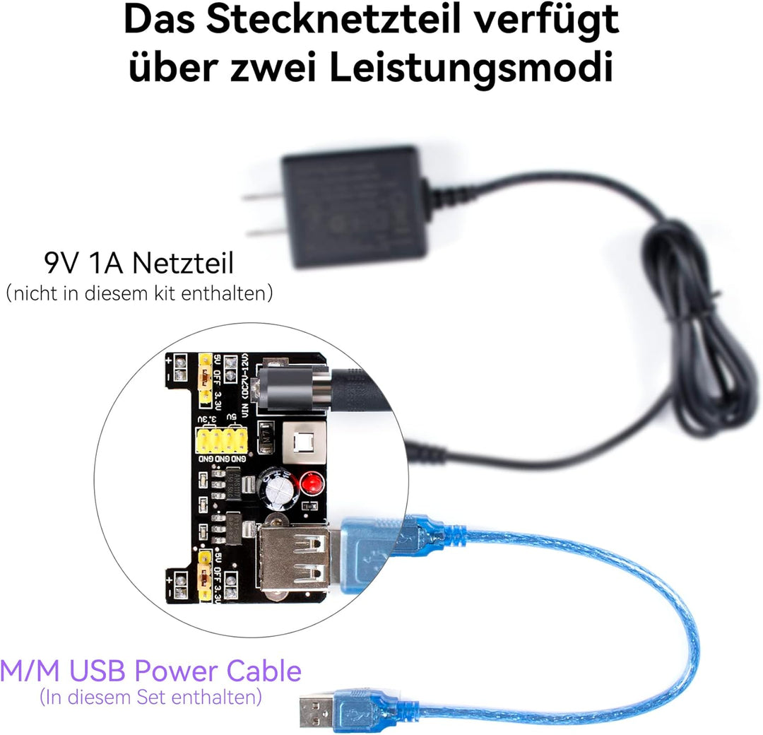 Miuzei Starter Kit Breadboard Set Kompatibel mit Arduino Einschliesslich Stromversorgungsmodul Jumpe