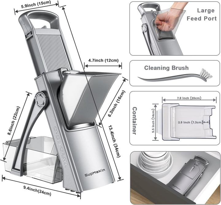 SupMakin Gemüseschneider, Once for All Verstellbar Gemüsehobel Genius Mandoline Vegetable Slicer Kar