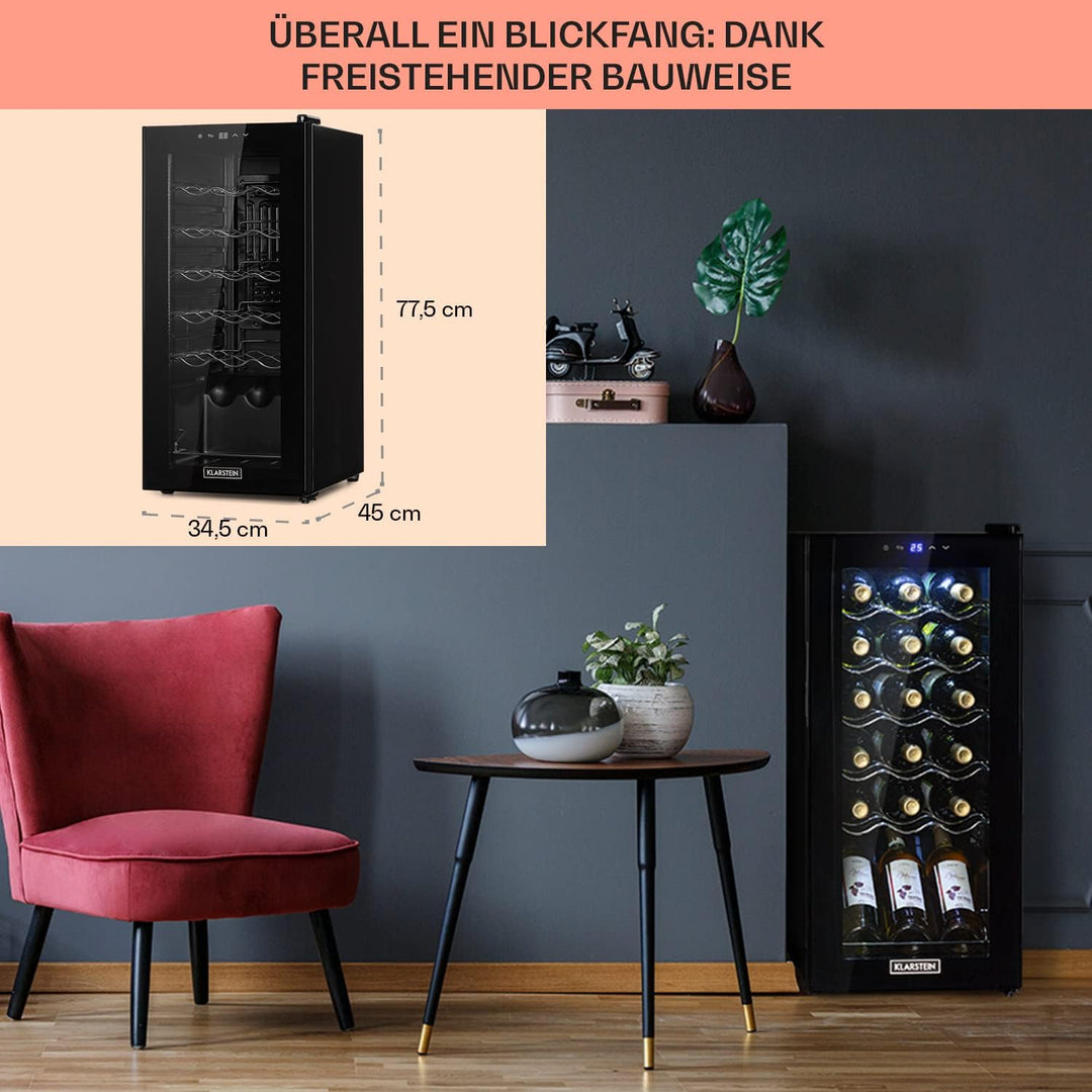 Klarstein Weinkühlschrank, 1 Zonen Getränkekühlschrank Klein, Kleiner Weinschrank 50L, Wein-Kühlschr