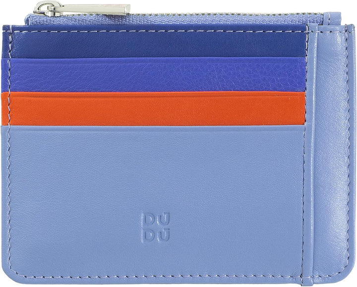 DUDU Kreditkartenetui aus echtem Leder Geldscheinfach mit Reissverschluss Pastellblau, Pastellblau