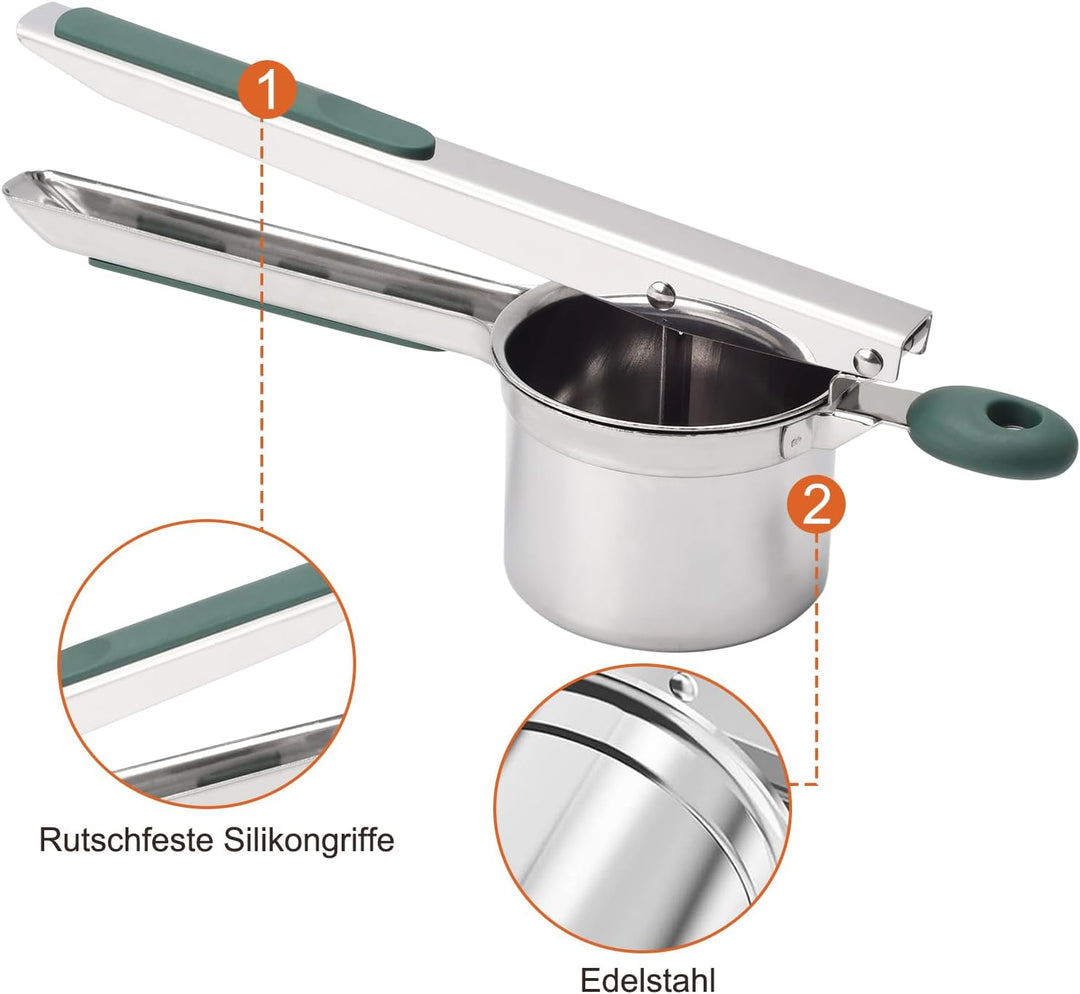 Kartoffelpresse, grosse, robuste Kartoffelpresse aus Edelstahl, 425 ML, zum Stampfen und Pressen von
