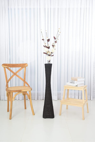 Leewadee Bodenvase für Dekozweige hohe Standvase Design Holzvase, Wasserhyazinthe, 90 cm, Schwarz 90