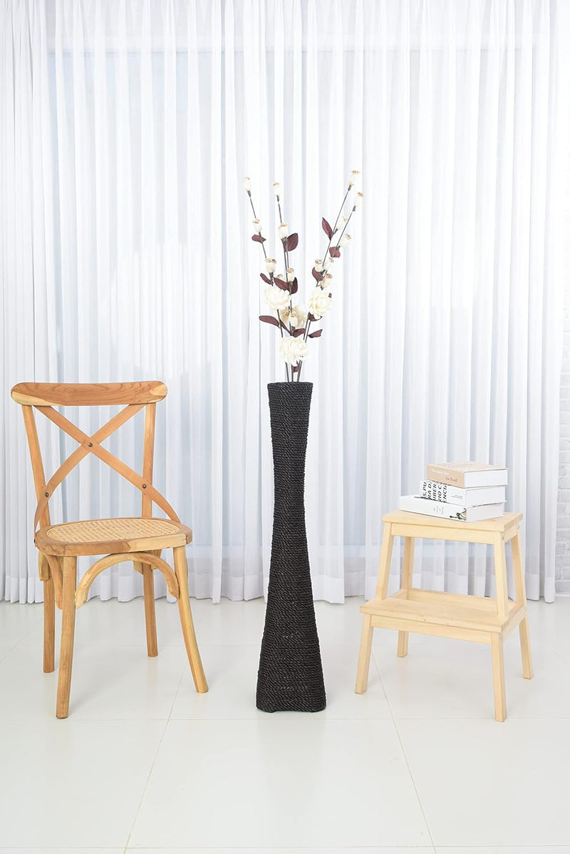 Leewadee Bodenvase für Dekozweige hohe Standvase Design Holzvase, Wasserhyazinthe, 90 cm, Schwarz 90