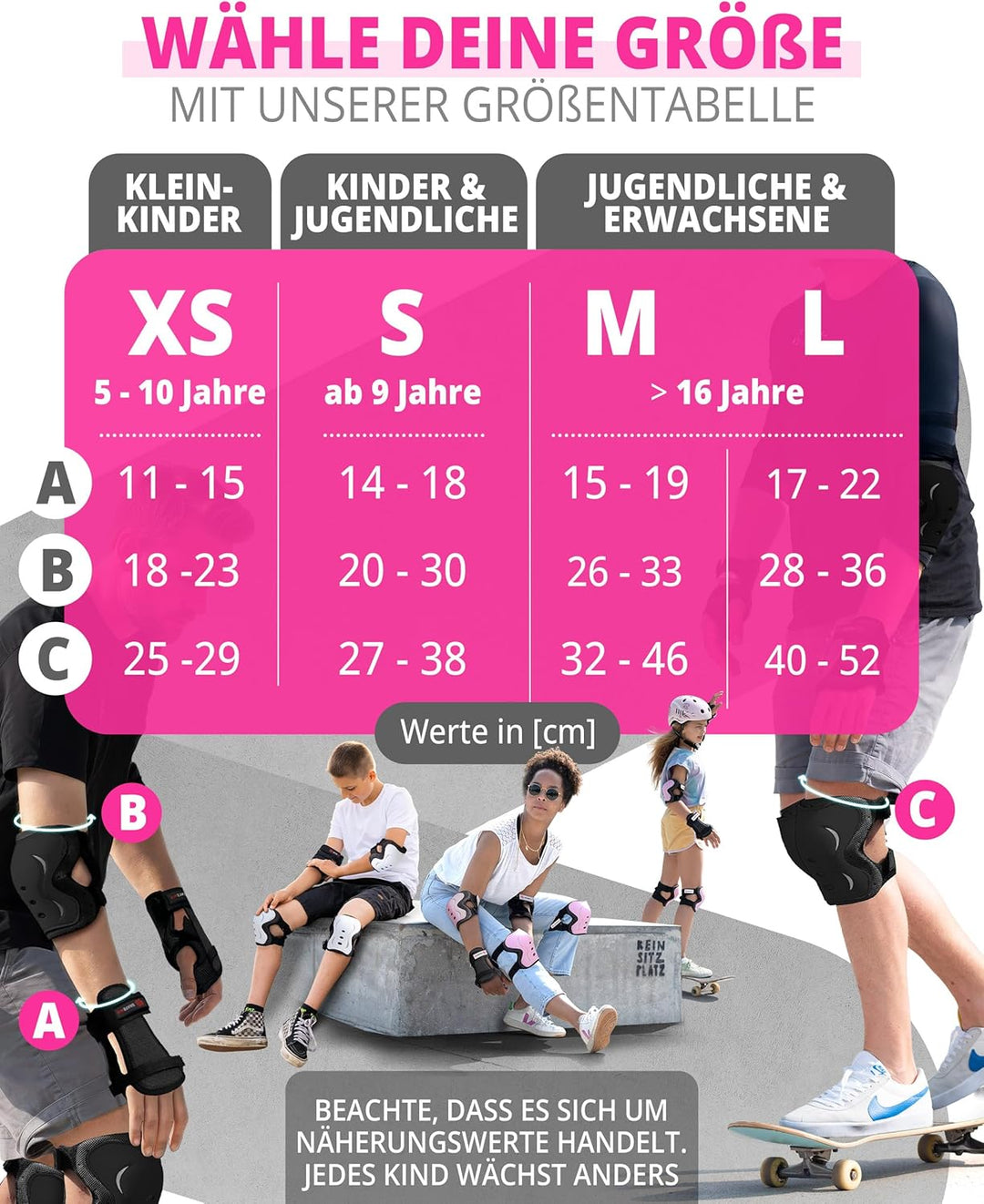 SKATEWIZ Skate Protektoren Set - Für Kinder, Jugendliche und Erwachsene von Deutschem Hersteller [6e