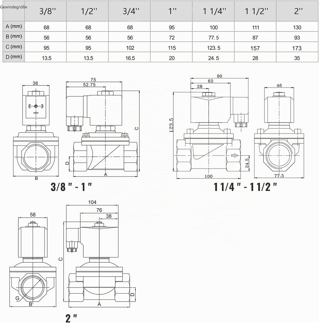 U.S. Solid Solenoid Valve Magnetventil Messing G 1 1/4" 230V AC stromlos geschlossen NC 0-10 bar, el