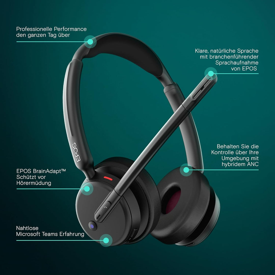 EPOS Impact 500 ANC Kabelloses Headset – Teams Zertifiziert mit USB-C & USB-A Konnektivität – Fortsc