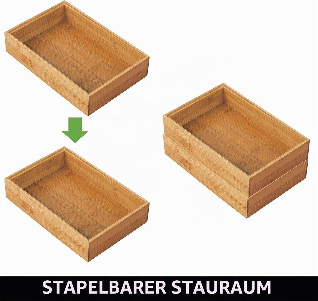 mDesign 6er-Set Aufbewahrungsbox für die Küche – grosse Schubladenbox aus Bambus – stapelbarer Schub