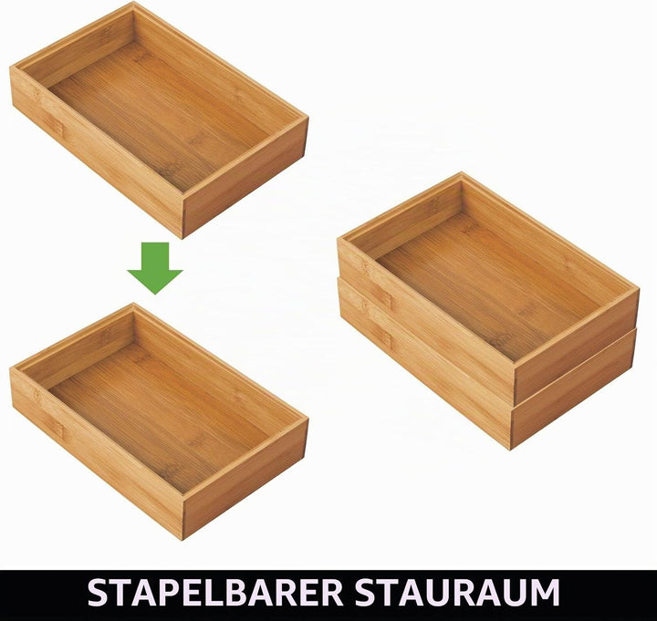 mDesign 6er-Set Aufbewahrungsbox für die Küche – grosse Schubladenbox aus Bambus – stapelbarer Schub