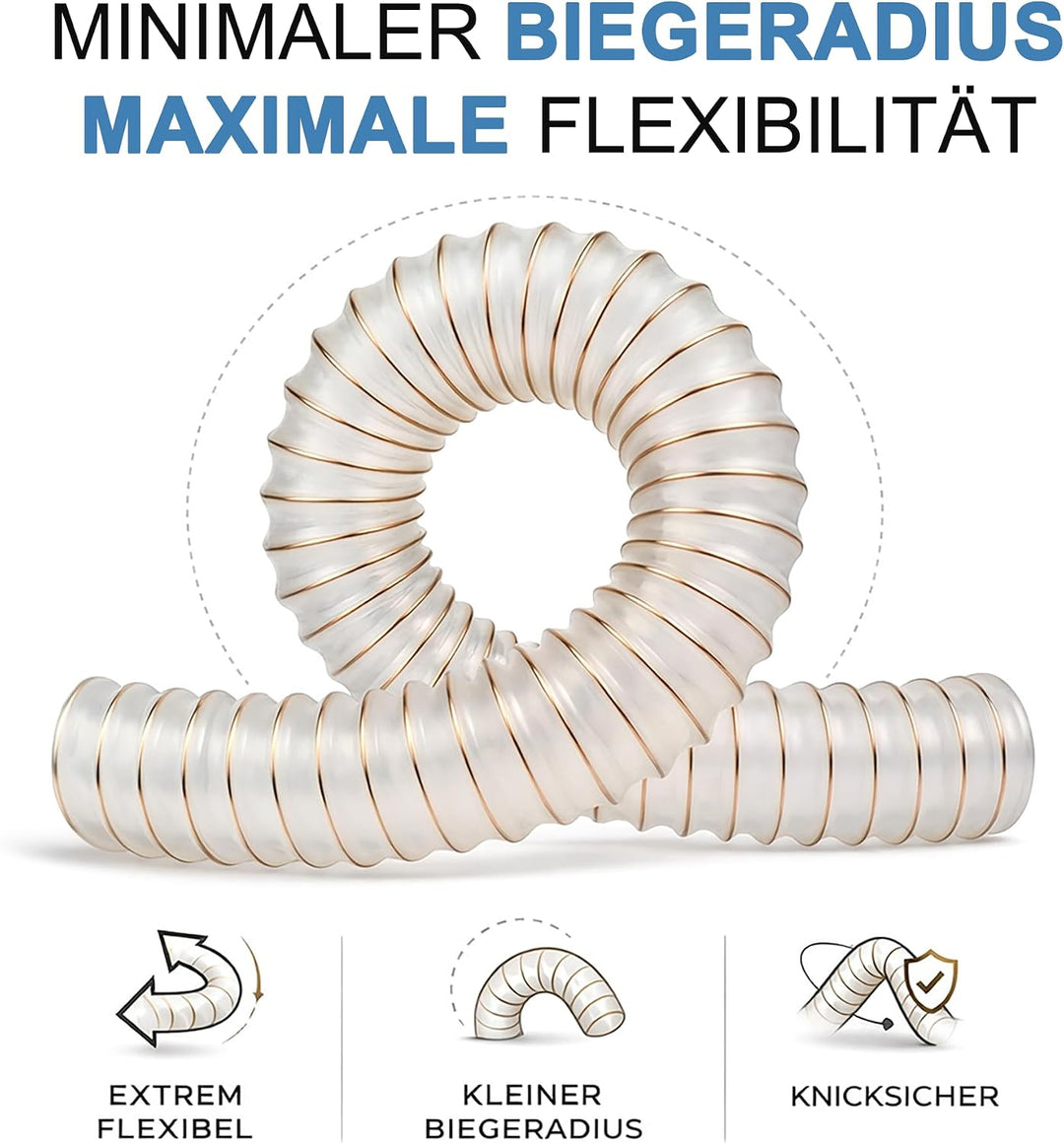 AWM PU Absaugschlauch PREMIUM 0,6 mm | Spiralschlauch antistatisch, schwer entflammbar | Späneschlau