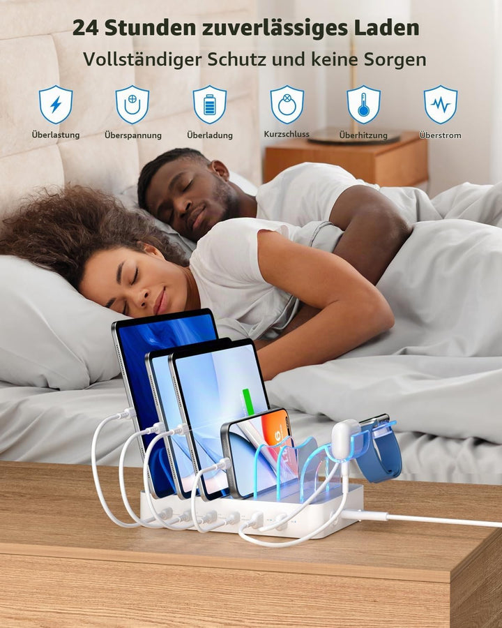SooPii Premium 90W 6-Port USB C Ladestation für mehrere Geräte,Weiss Weiss 90W, Weiss 90W