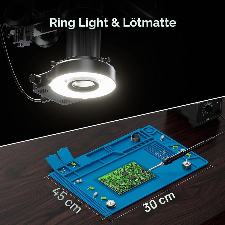 Elikliv EM4K Flex 4K Löt-Digitalmikroskop 2000x, Flexibler Armständer, 10,1" HDMI-Mikroskop mit Ring