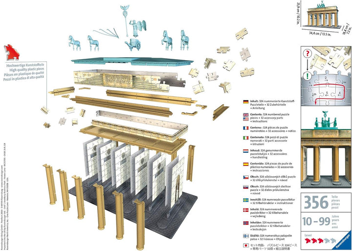 Ravensburger 3D Puzzle 12551 Brandenburger Tor - 324 Teile - Das Berliner Wahrzeichen für Puzzlefans