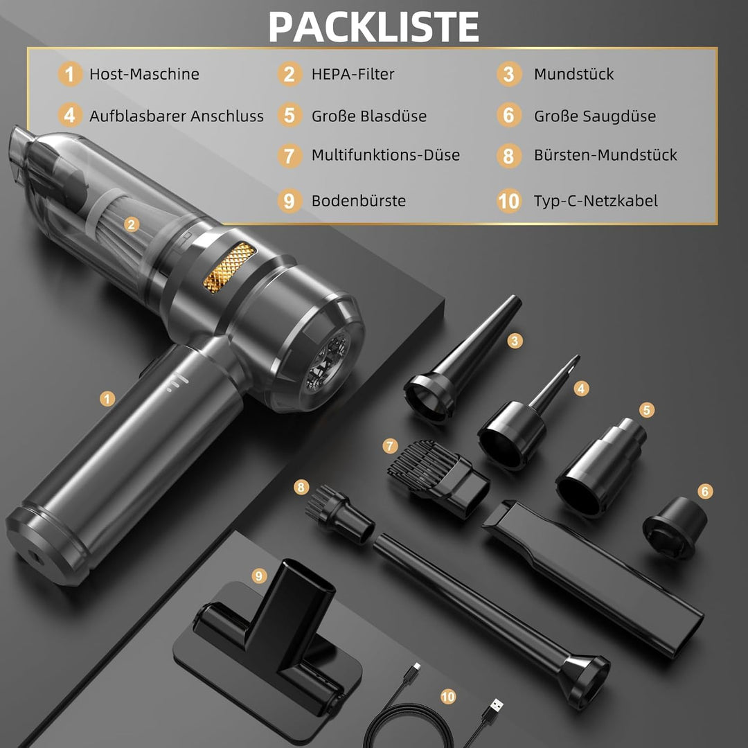 Handheld Vacuum Cleaner, 25000 Pa Wireless with Washable HEPA Filter, Powerful Rechargeable Vacuum C