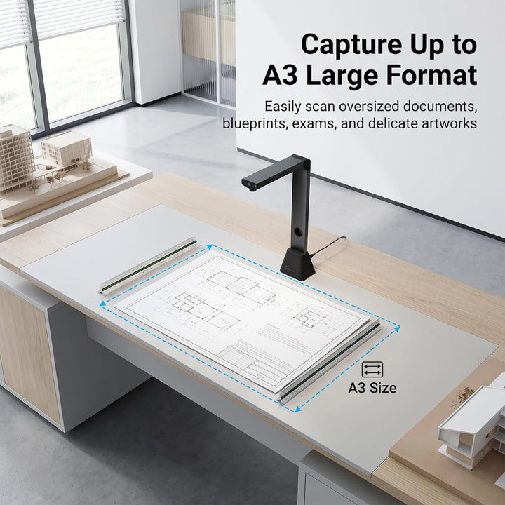 Dokumentenscanner A3 Scanner 22MP: OCR für 130 Sprachen USB Dokumentenkamera mit 4 LED für Schule Bü