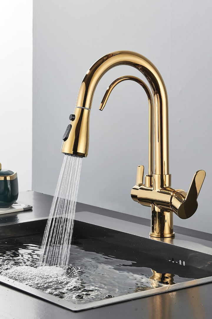 3-Wege Küchenarmatur NORDIC mit Wasserfilter-Anschluss, herausziehbare Brause, 360° schwenkbar, getr
