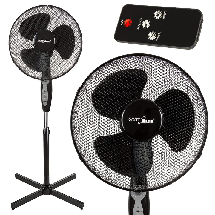 Green Blue GB580 Standventilator 40 cm mit Fernbedienung | 40W Motor & 3 Stufen | Oszillation 100° |