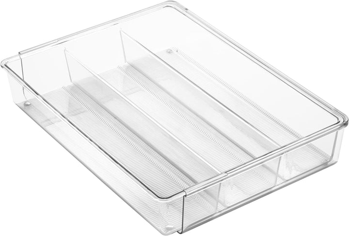 iDesign Linus Schubladenbox, extragrosser Besteckkasten mit 4 langen Fächern aus Kunststoff, auszieh