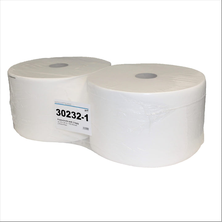 2 Putztuchrollen weiss | 2-lagig | 24x34 cm | 1500 Abrisse | perforiert | Zellstoff | saugstarke und