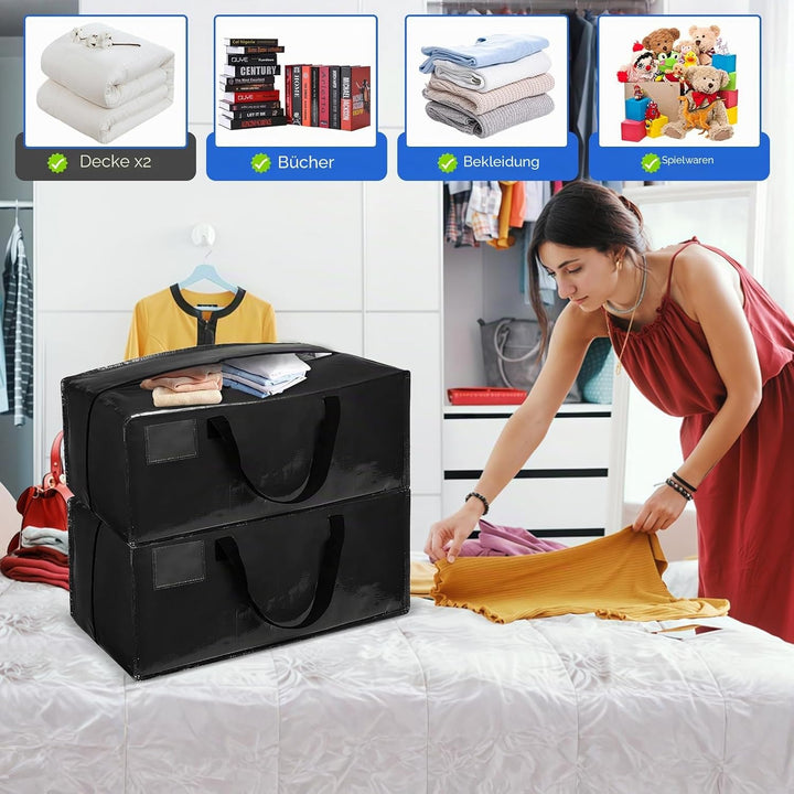 Grosse Aufbewahrungstasche 90L, Heavy-Duty Umzugstaschen mit Rucksackgurten und Griffee, Robuste Was
