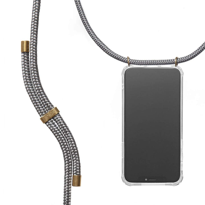 KNOK Premium Handykette für Apple iPhone 16, Grau, transparent, stossfest | Silikonhülle mit fest ve