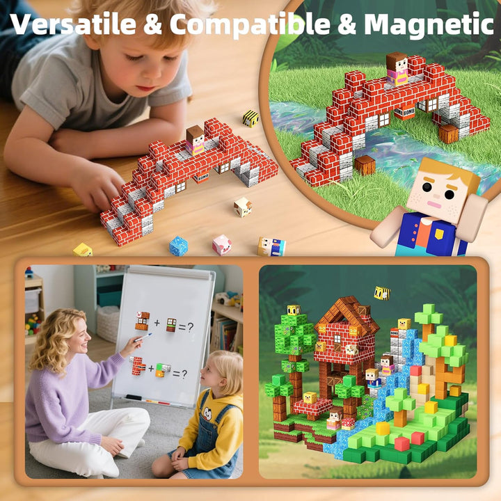 KIDCHEER Magnetische Bausteine 100 Stück, Wald Magnetbausteine für Kinder, Montessori Magnetblöcke S