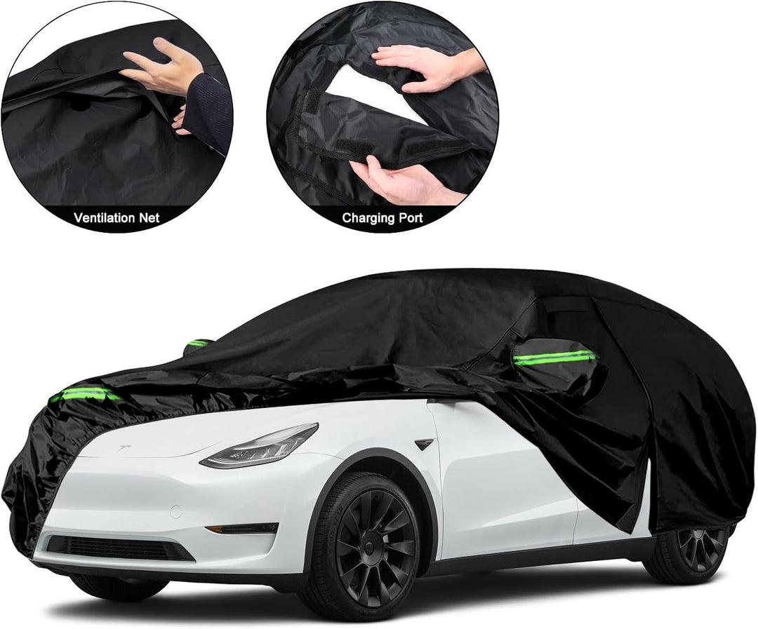 Autoabdeckung Wasserdicht Passend für Tesla Model Y 2020-2024, Atmungsaktiv Vollgarage Autoplane für