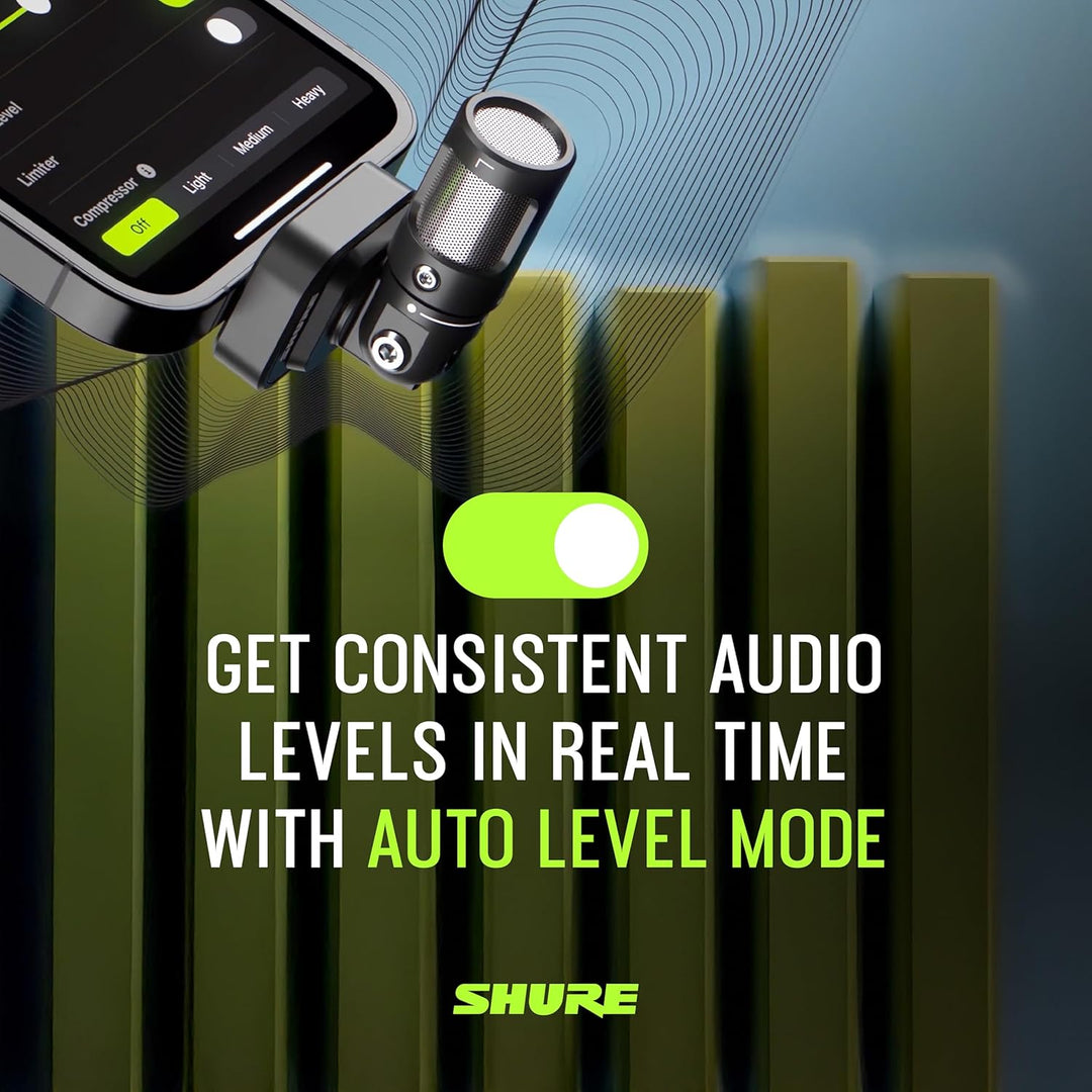 Shure MV88 USB-C Stereo-Mikrofon für Mobile Aufnahmen und Vlogging – mit Auto-Level-Modus, Echtzeit-