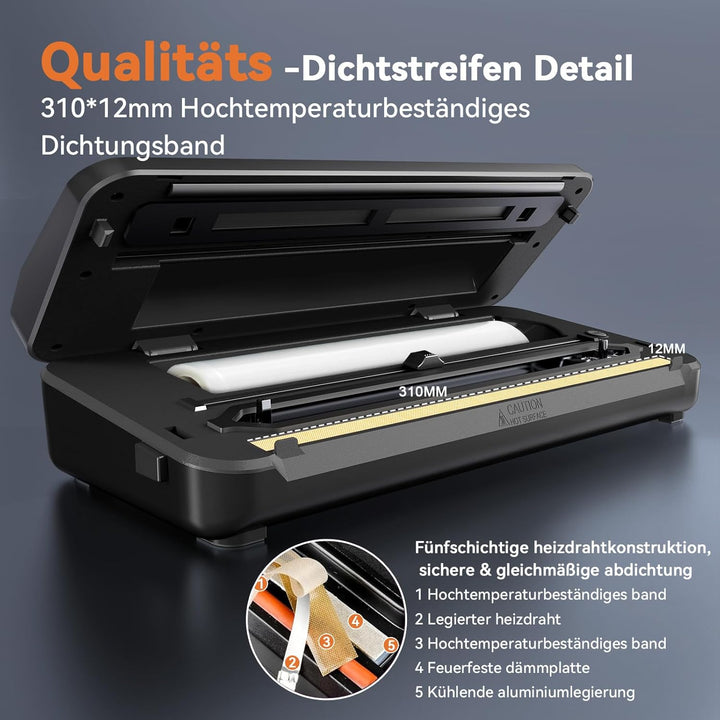 Vakuumiergerät, 8-in-1 Vakuumierer Lebensmittel Trocken/Feuchtmodus mit Integrierter Schneider & Beu
