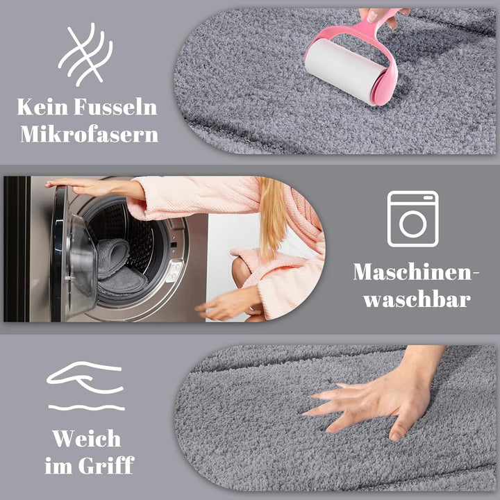 60x150 cm Badezimmerteppich, Hochflor Mikrofaser, rutschfest & Waschbar, Saugfähig Gross Duschteppic