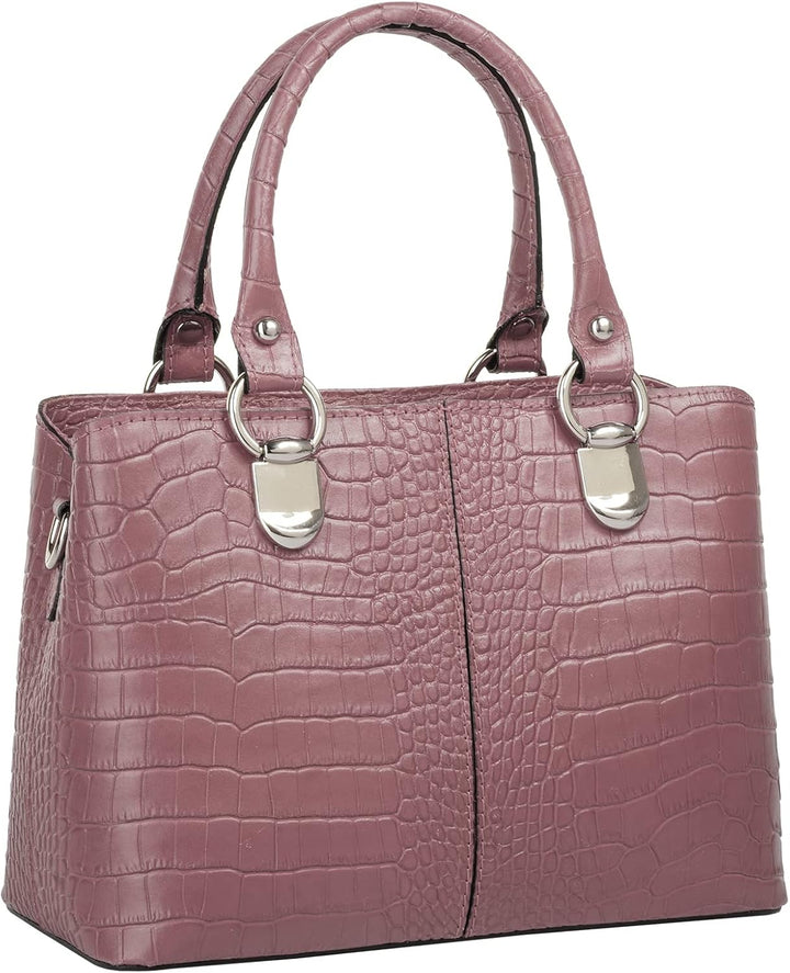 Umhängetasche echt Leder Damen | Made in Italy, Kroko-Optik Handtasche, Damen Schultertasche, elegan
