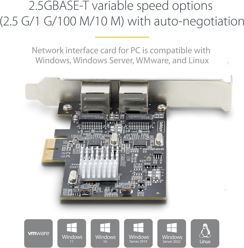 StarTech.com 2-Port 2.5 Gbit PCIe Netzwerkkarte, Intel I225-V, Dual-Port Computer LAN Karte, Multi-G