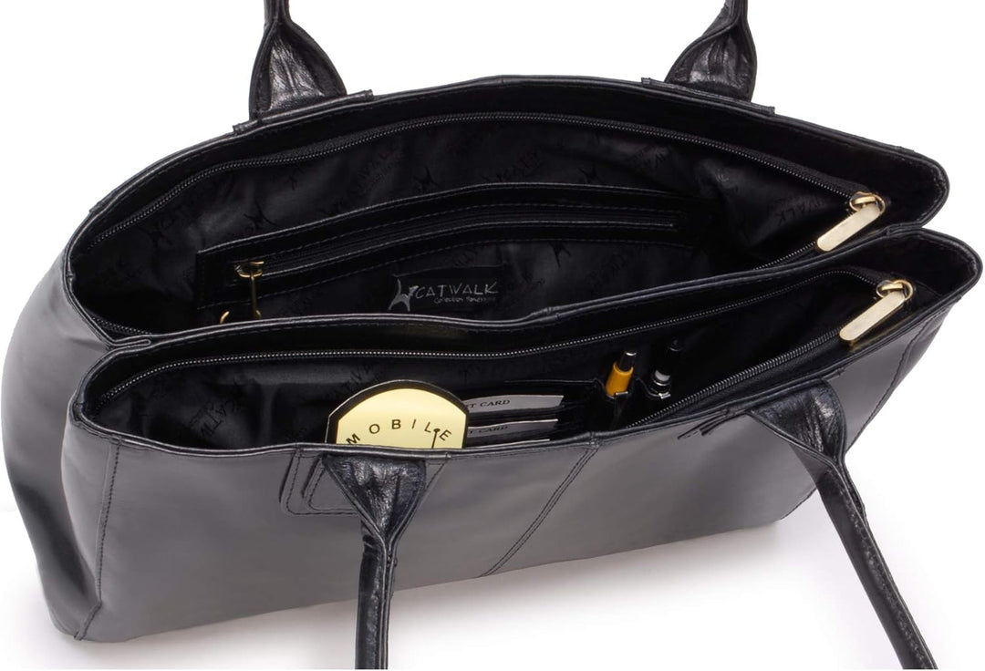 Catwalk Collection Handbags - Leder - Grosse Schultertragetasche/Umhängetasche/Shopper/Tote - KENSIN