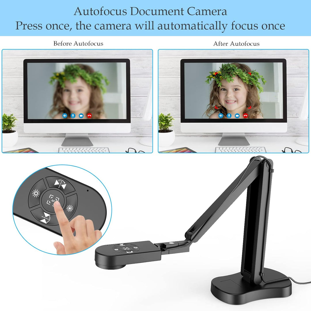 PAKOTOO 8MP Dokumentenkamera Schule & Visualizer für Klassenzimmer mit Dual-Mikrofon, 3-Stufen-LED-L