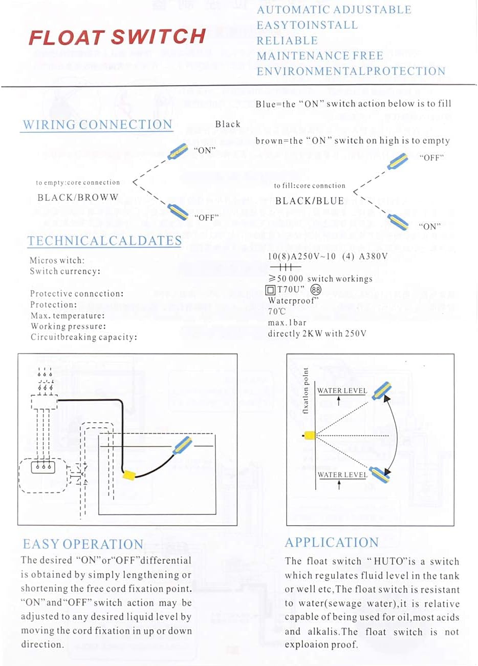 Heschen Schwimmerschalter 4M Kabel Wasserstandsregler für Wassertank, Schmutzwasserpumpe