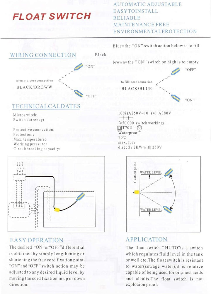 Heschen Schwimmerschalter 4M Kabel Wasserstandsregler für Wassertank, Schmutzwasserpumpe