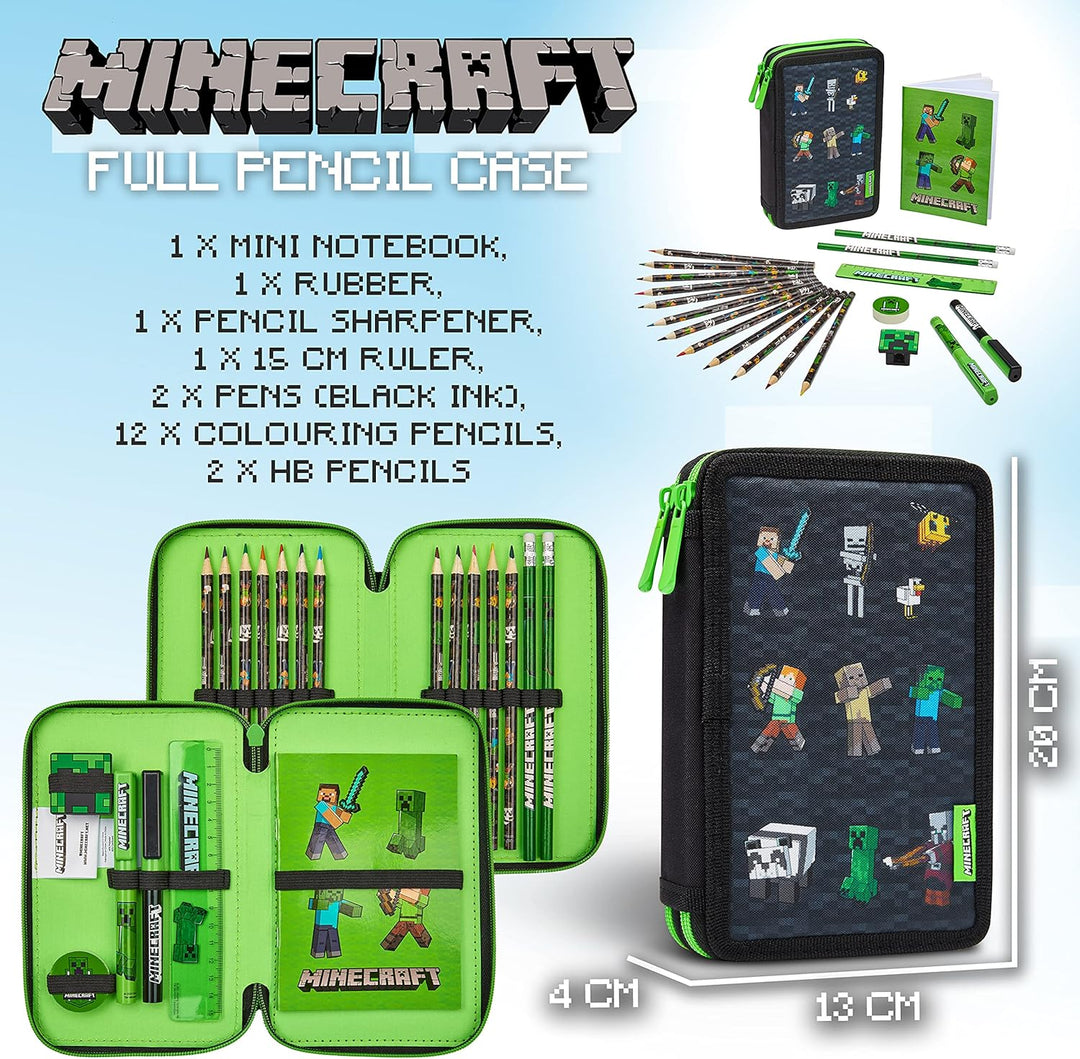 Minecraft Federmäppchen Jungen und Mädchen Mäppchen Gefüllt Creeper Federmappe mit Schreibwaren Game